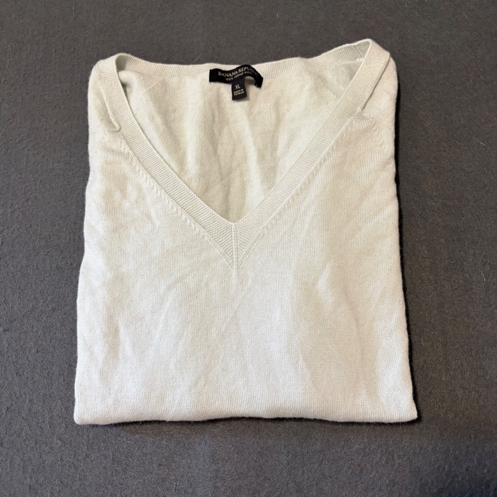 Banana Republic V-Neck Sweater Women XL Mint Green Fall Cottage Core Merino Wool